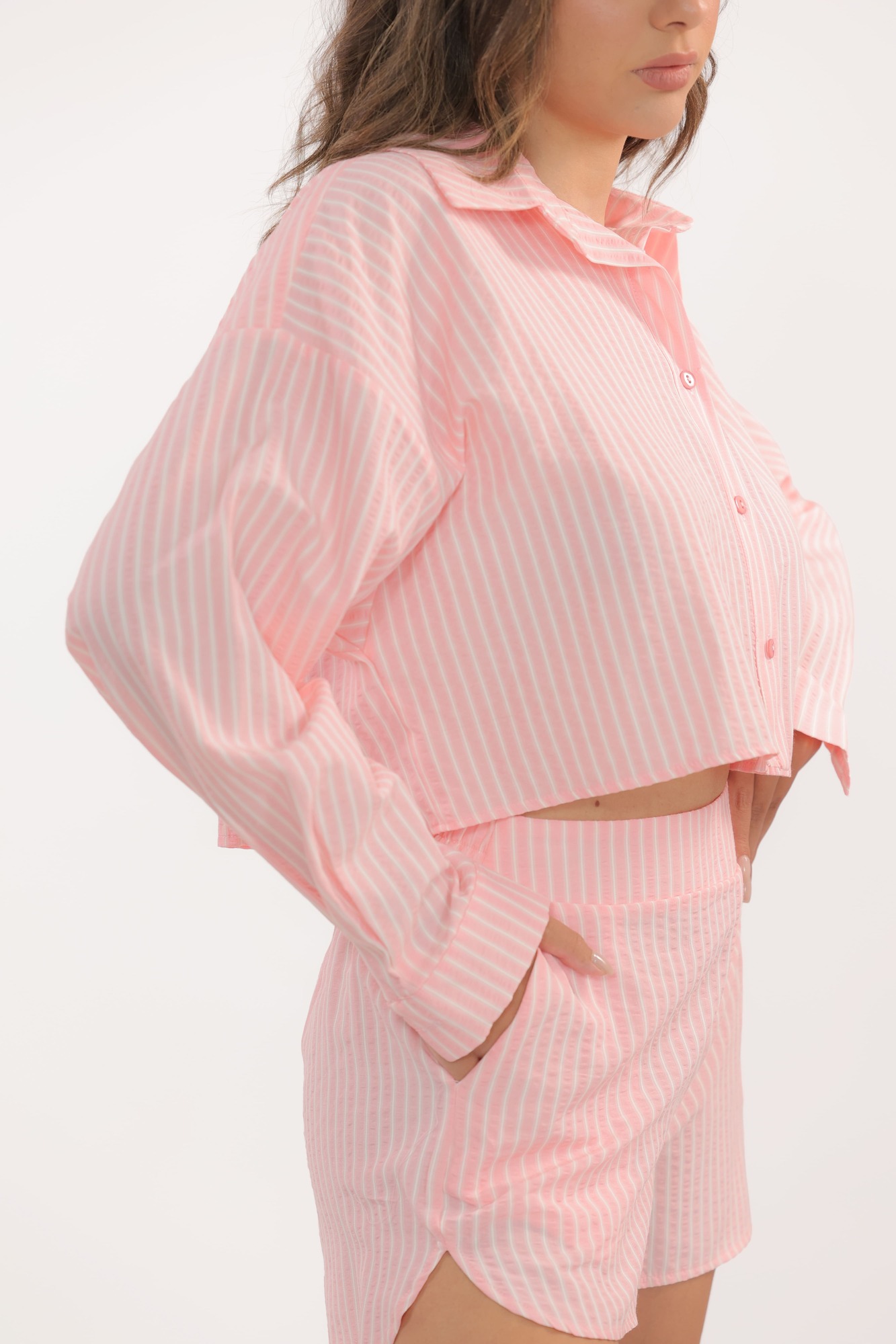 THE CROP MARINIERE ROSE SET - Striped Pink White - Image 2